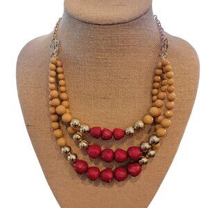 Red/Gold/Tan Faceted Bead Chunky Multistrand Necklace